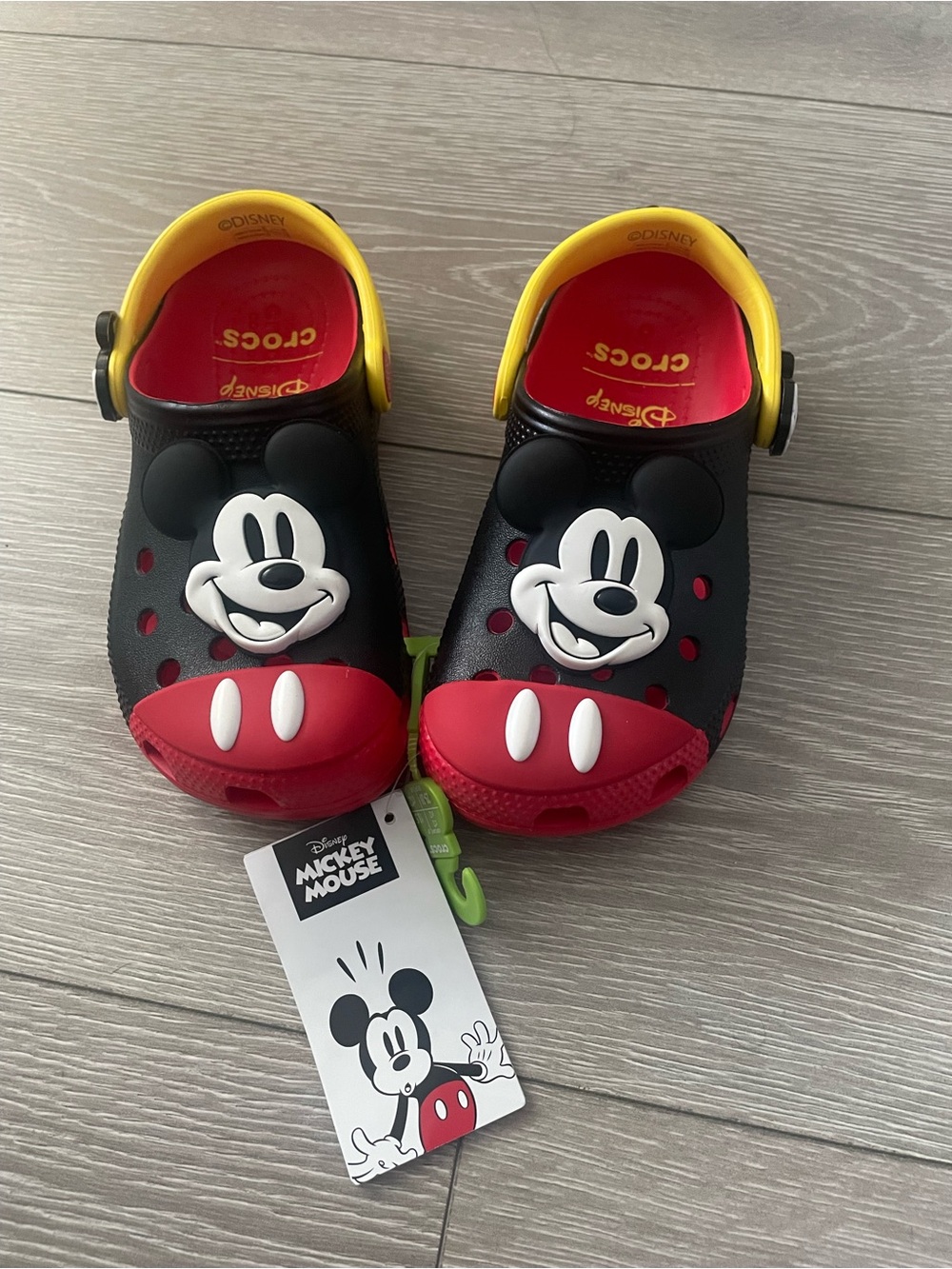CROCS Kids Mickey Mouse Black/Red Clogs with Yellow Heel Strap